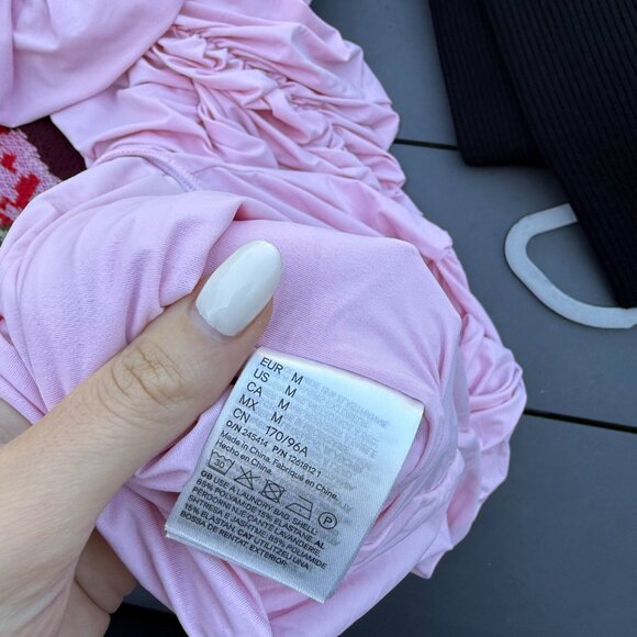 H&M Magda Butrym Bodycon Crepe Mini Dress Mock Neck Rose Appliqué Stretch Jersey - Picture 4 of 11